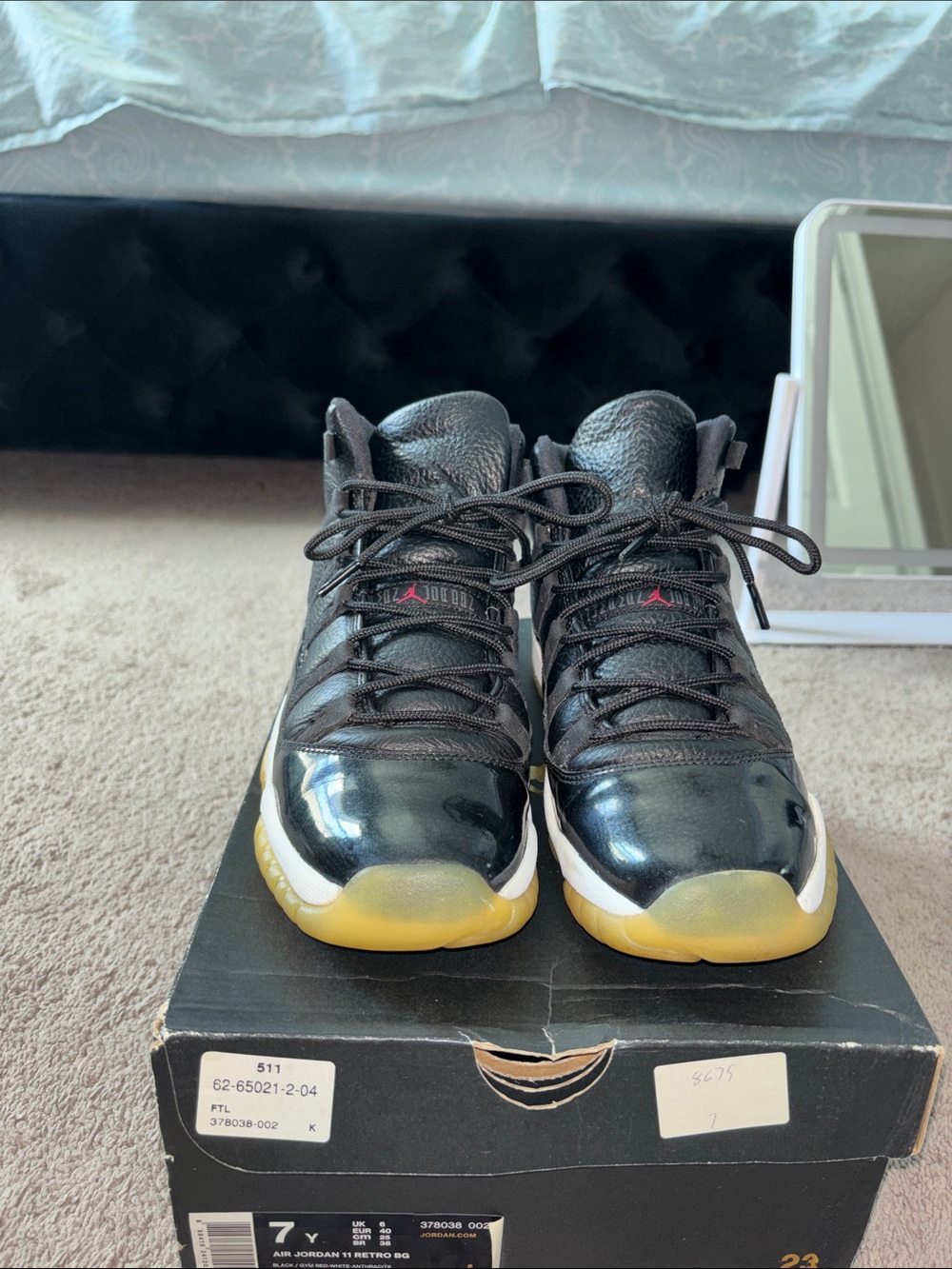 Jordan Kids Black and Yellow-Toned High Top Sneakers